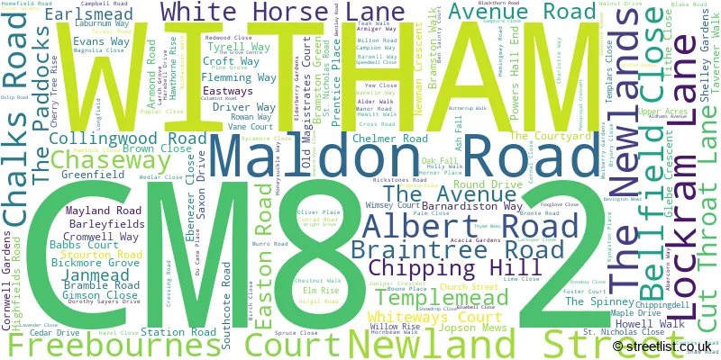 A word cloud for the CM8 2 postcode